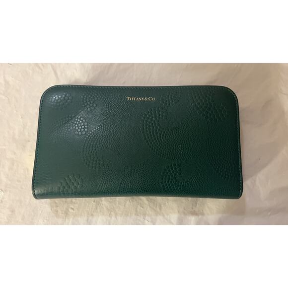Tiffany & Co. Green Wave Embossed Continental Leather Zip Wallet Clutch Wallet - Picture 16 of 16
